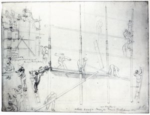 1841年にロンドンのフランシスストリートにあるクレイグの家の外に足場を組む