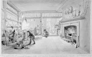 サンダー氏のコーヒーと食堂のキッチン、ニューゲートストリート、1828 作： George Snr Scharf