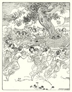 ペルセウス「魅惑の木の周りで手をつないで踊る」（リトグラフ 作： George Soper