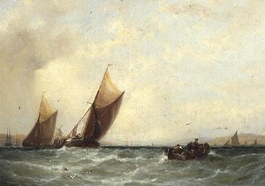 オランダの海岸沖の漁船 作： George Stainton
