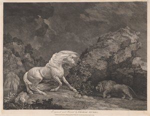 A Horse Affrighted by a Lion   1435407   ja       japanese Successfully Translated  Original: Detail of the Evil Butcher, from the Altarpiece of St. Nicholas, c.1486-93 (oil on panel) Translat: Detail of the Evil Butcher, from the Altarpiece of St. Nichola 作： George Stubbs