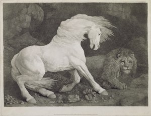 アーティスト、パブによって刻まれた、ライオンに怯えた馬。 1788 作： George Stubbs