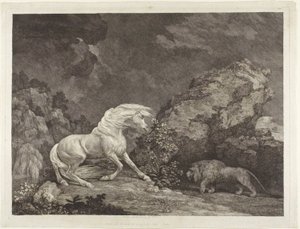 ライオンに怯える馬 作： George Stubbs