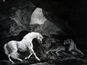 雌ライオンに驚かされた馬、ベンジャミングリーン作、1774年