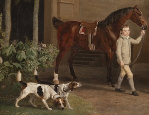 ウィリアムヘンリーキャベンディッシュベンティンクからの詳細、ウェルベック修道院乗馬厩舎の前にあるポートランド公爵3世、1766〜7年 作： George Stubbs