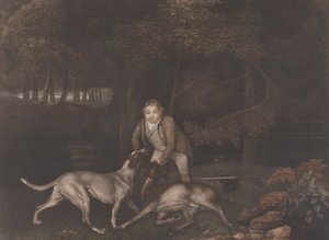 [フリーマン、クラレンドン伯爵の番人、猟犬と負傷した鹿を連れて]: スタッブスの死後、「雌鹿の死」というタイトルで再発行 作： George Stubbs