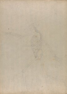 人間の骨格、側面図 (腹部の内臓を示す未発表の表のキー フィギュアの研究) 作： George Stubbs