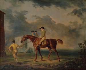 サロモン卿、ニューマーケットの J.Singleton と湾の競走馬 (キャンバスに油彩) 作： George Stubbs