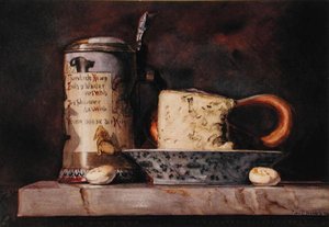 チーズとスタインの静物画 作： George Thompson Hobbs