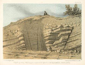 アイルランド、ダンドーク・エニスキレン鉄道、トラップ・ダイク（カラー版画） 作： George Victor Du Noyer