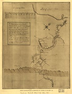 ジョージ・ワシントンの「オハイオ日記」（1754年）に添付された地図。LOC 99446116 作： ジョージ・ワシントン