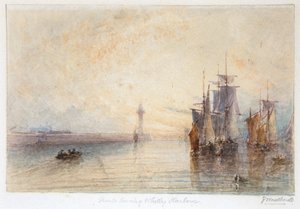 ウィットビー港を出る船（水彩画） 作： George Weatherill