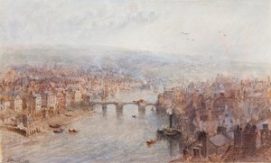 灰色の日のウィットビーとエスク川 作： George Weatherill