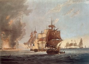 1811年3月13日、アドリア海のリッサ島沖で、フランス提督が爆破された。 作： George Webster