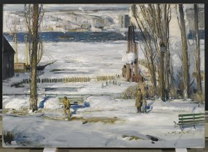 朝の雪―ハドソン川、1910 作： George Wesley Bellows