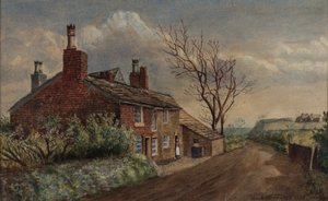 アルト方面を望むピテス-ジェームス・バターワースの生家を示す 作： George Wimpenny