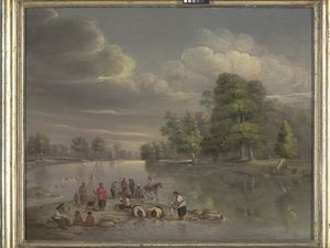 Scene On The Wabash (キャンバスに油彩) 作： George Winter