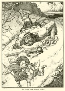 ダウトティング・キャッスルからの脱出」（エングレーヴィング 作： George Woolliscroft Rhead