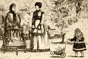 継承か、構想か」というタイトルの漫画。絵を描いたのは、フランス系イギリス人の漫画家・作家のジョージ・デュ・モーリア（1834-1896）。
