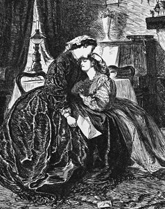 夫・父の重病の知らせを受ける母と娘 作： George du Maurier