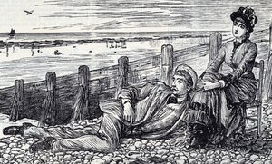 石畳のビーチでハネムーンを楽しむカップルを描いた漫画 作： George du Maurier