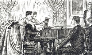 家庭での音楽の夕べを描いた漫画