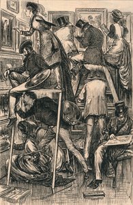 ロイヤルアカデミーのニス塗りの日、1877年 作： George du Maurier