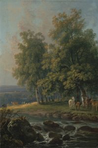 川沿いの馬と牛、1777 作： George the Elder Barret
