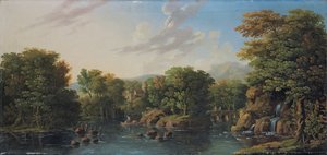 樹木が茂った川の風景 作： George the Elder Barret