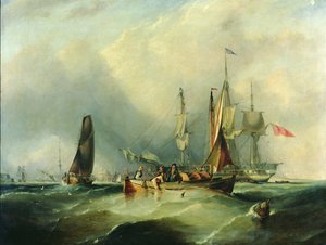 サウスシー沖での戦争屋と漁船 作： George the Elder Chambers