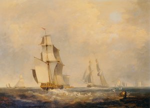 海峡の混雑した航路 (キャンバスに油彩) 作： George the Elder Chambers