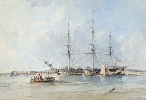 ティルベリーフォート沖の錨泊地にあるブラックウォールフリゲート艦セリンガパタム 作： George the Elder Chambers