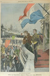 オランダ女王ヴィルヘルミナとメクレンブルク公ヘンリーとの結婚を祝うハーグの企業行列、1901年2月（カラーリトグラフ） 作： Georges (after) Carrey