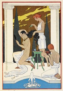 古代ローマ。 使用人に髪を洗ってもらっている人物。 作： Georges Barbier