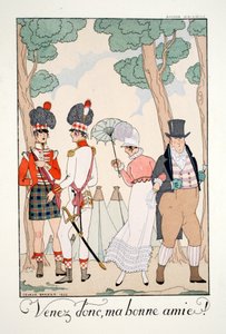 「ファルバラとファンフルーシェ、現在、過去、未来のモードの年鑑」より、おいでよ、よき友よ！ 作： Georges Barbier