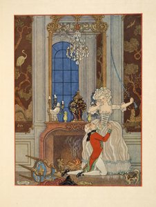 セシルへの愛を宣言するダンセニー、ピエール・チョデルロス・ド・ラクロス（1741-1803）パブによる「危険な関係」のイラスト. 1934年（ステンシルプリント） 作： Georges Barbier
