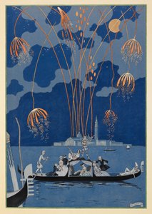 アンバトー。 ベネチアの花火。 ゴンドラに乗る人。 作： Georges Barbier