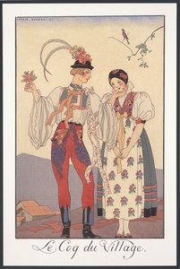 Falbalas and Fanfreluches、1922年のアルマナック、Le coq du Village、George Barbier作、版画 作： Georges Barbier