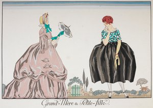 Grand-Mere et Petite fille. 年上の女性と若い女の子。 作： Georges Barbier