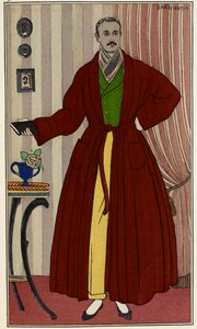 ガウンを着た男。 ジャーナル・デ・ダム・エ・デ・モードからのジョージ・バルビエ（1882-1932）によるイラスト。 パリ 1912-1914。 The British Library Institution、リファレンス シェルフマーク ID: P.P.5242.dc、pl.96、反対側の 16 ページ。 作： Georges Barbier