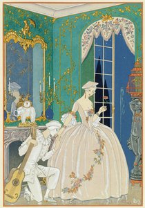Paul Verlaine (1844-96) による「Fetes Galantes」のイラスト (1923 年) (ステンシル プリント) 作： Georges Barbier