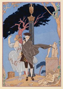 ラモール パー テール。 廃墟の中を歩く男女。 作： Georges Barbier