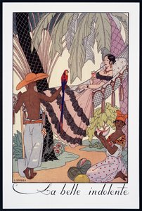 La Belle Indolente、George Barbier（1882-1932）によるリトグラフ、Falbalas et Fanfreluches、Almanach des Modes Presentes、Passees et Futures、フランス、20世紀 作： Georges Barbier