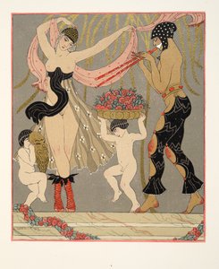 花のダンス、「Les Chansons de Bilitis」のイラスト、Pierre Louys 作、パブ。 1922年（ステンシルプリント） 作： Georges Barbier