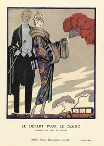 カジノ、パブへの出発. 1923年（ステンシルプリント） 作： Georges Barbier