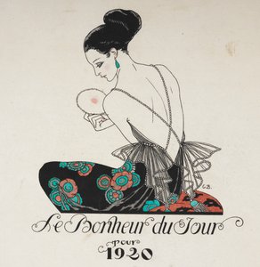 その日の幸せ。 花柄のドレスを着た女性。 作： Georges Barbier