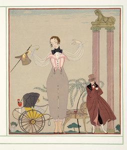 マドモアゼル・ド・モーパン、Personages de Comedie、パブから。 1922年（ステンシルプリント） 作： Georges Barbier