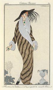 「白いフォックスカラーとカフスをあしらったリベリンコート」 作： Georges Barbier