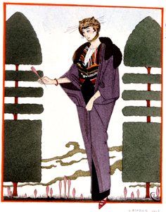 Mme Paquin の旅用コート、1914 年の彫刻 作： Georges Barbier