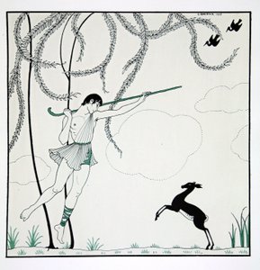 シリーズ「ヴァスラフ・ニジンスキーのダンスのデザイン」（1889-1950）のナルシス。 ジョルジュ・バルビエ (1882-1932)、ポショワール版画 作： Georges Barbier